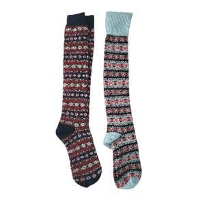 Vtg New 2 Pair Retro Knee Socks Fair Isle Nordic Women Lot NOS Two Feet Ahead